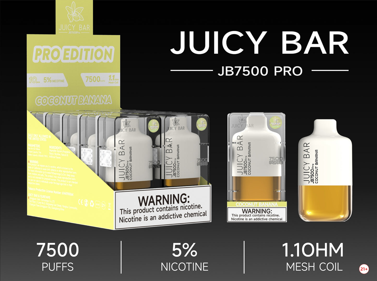 Juicy Bar Pro Edition 7500 Puffs 5% | Coconut Banana with packaging