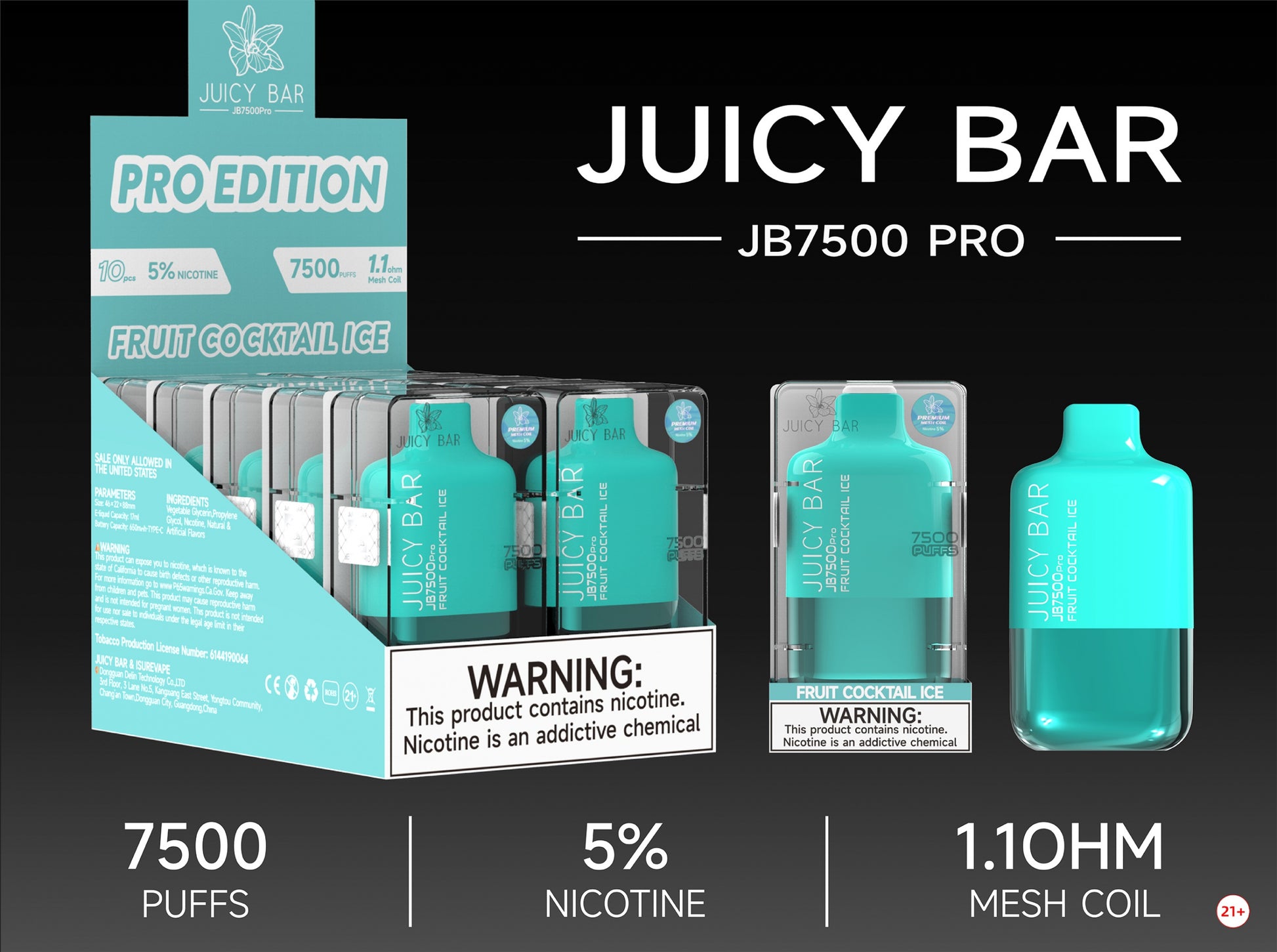 Juicy Bar Pro Edition 7500 Puffs 5% | Fruit Cocktail Ice with packaging