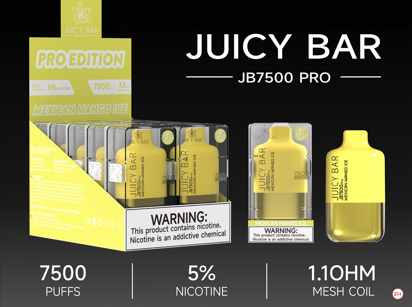 Juicy Bar Pro Edition 7500 Puffs 5% | Mexican Mango Ice with packaging