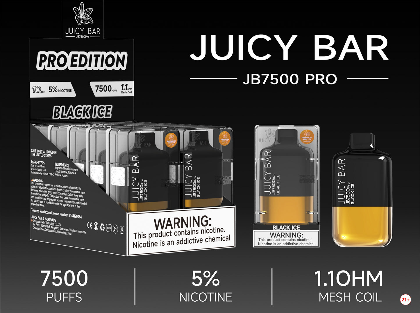 Juicy Bar Pro Edition 7500 Puffs 5% | Black Ice