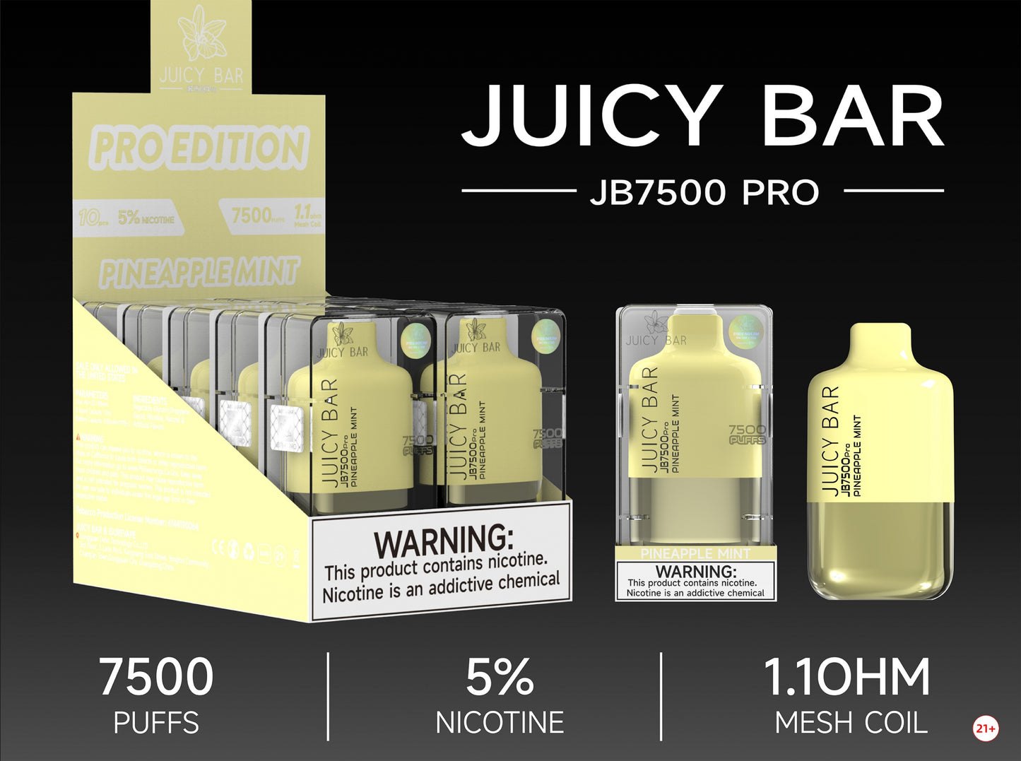 Juicy Bar Pro Edition 7500 Puffs 5% | Pineapple Mint with packaging