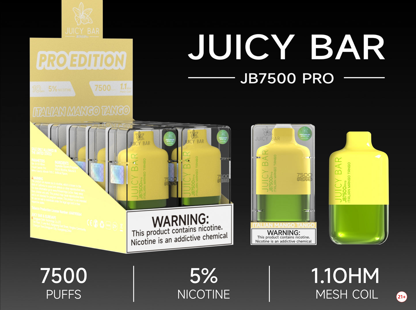 Juicy Bar Pro Edition 7500 Puffs 5% | Italian Mango Tango with packaging