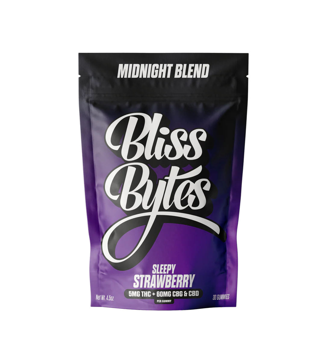 Bliss Bytes THC Gummies 20/10pk Sleepy Strawberry with packaging