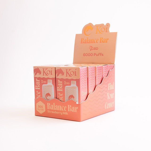 Koi Balance Bar Cbd 6K Puff 10Pk 5/31/26 Strawberry Milk with packaging