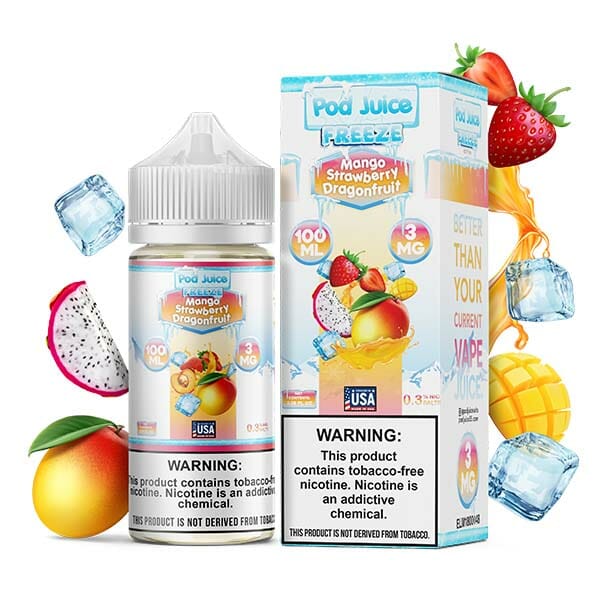 Pod Juice Series E-Liquid 100mL (Freebase) | 3mg Mango Strawberry Dragon Fruit Freeze with Packaging