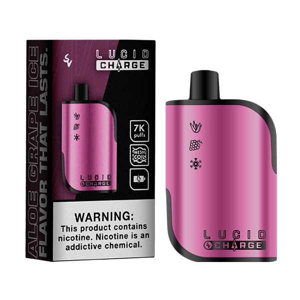 Lucid Charge Disposable | 7000 Puffs | 14mL | 50mg | MOQ 10 | Aloe Grape Ice with packaging