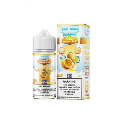 Pod Juice Series E-Liquid 100mL (Freebase) Golden Passionfruit Freeze with Packaging