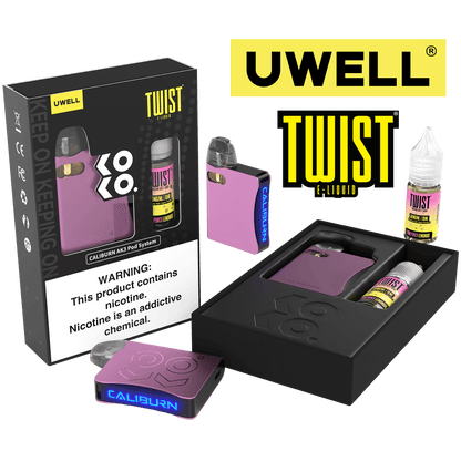 Uwell Caliburn AK3 Kit + Daddy’s Vapor 10mL Salts 50mg | Pink Punch Lemonade with Packaging