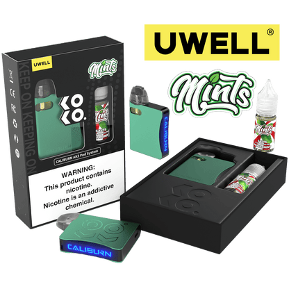 Uwell Caliburn AK3 Kit + Daddy’s Vapor 10mL Salts 50mg | Peppermint with Packaging