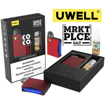 Uwell Caliburn AK3 Kit + Daddy’s Vapor 10mL Salts 50mg | Fuji Pear Mangoberry  with Packaging