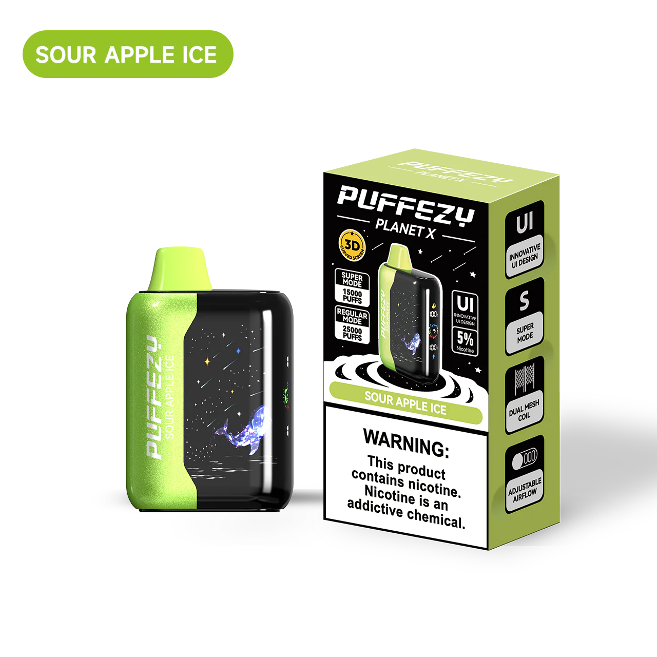 PUFFEZY PLANET X 25K 5PCS Sour Apple Ice with Packaging