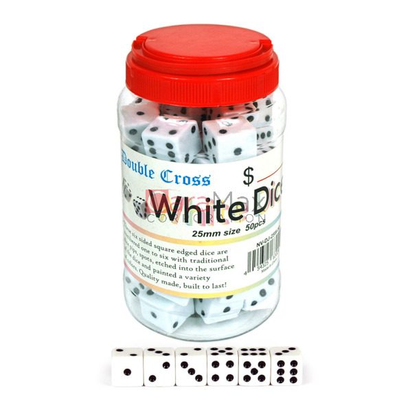 WHITE DICE DOUBLE CROSS 25MM 50PCS