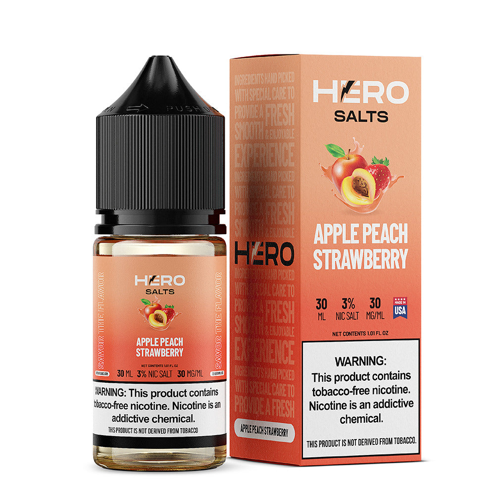 Hero E-Liquid 30mL (Salts) | Apple Peach Strawberry with packaging