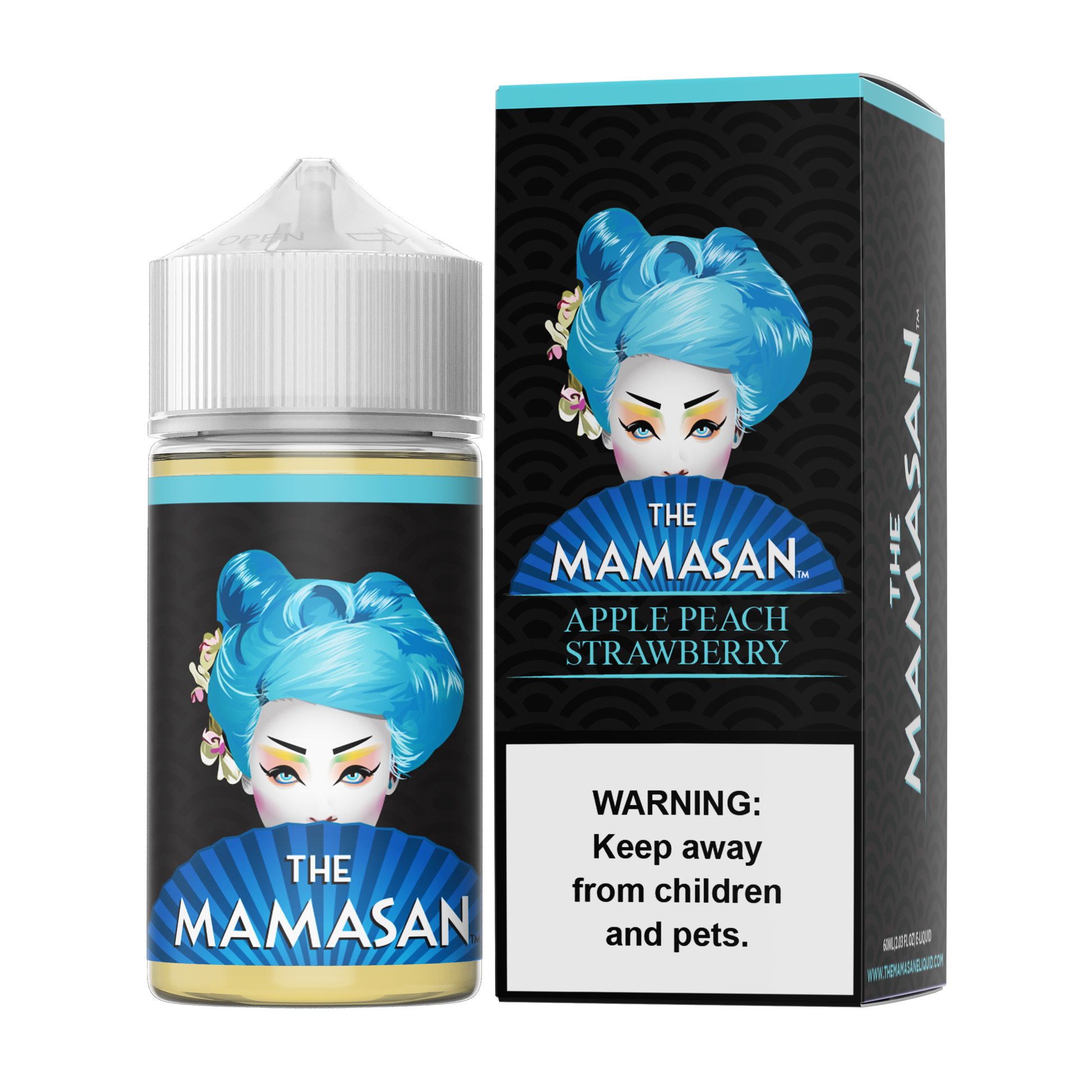The Mamasan Series E-Liquid 60mL Apple Peach Strawberry with packaging