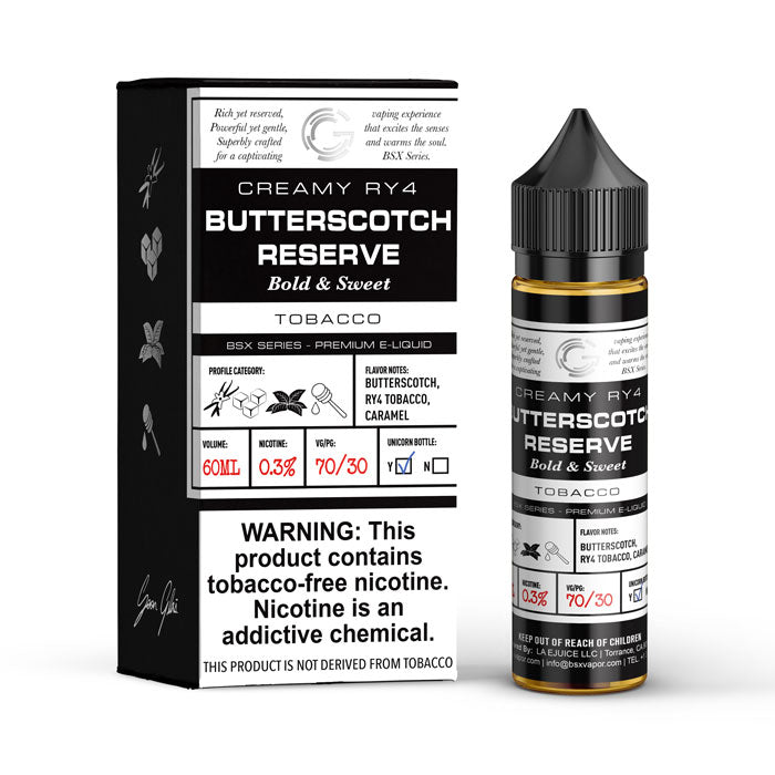 GLAS BSX TFN Series E-Liquid 3mg | 60mL (Freebase) Butterscotch Reserve with Packaging