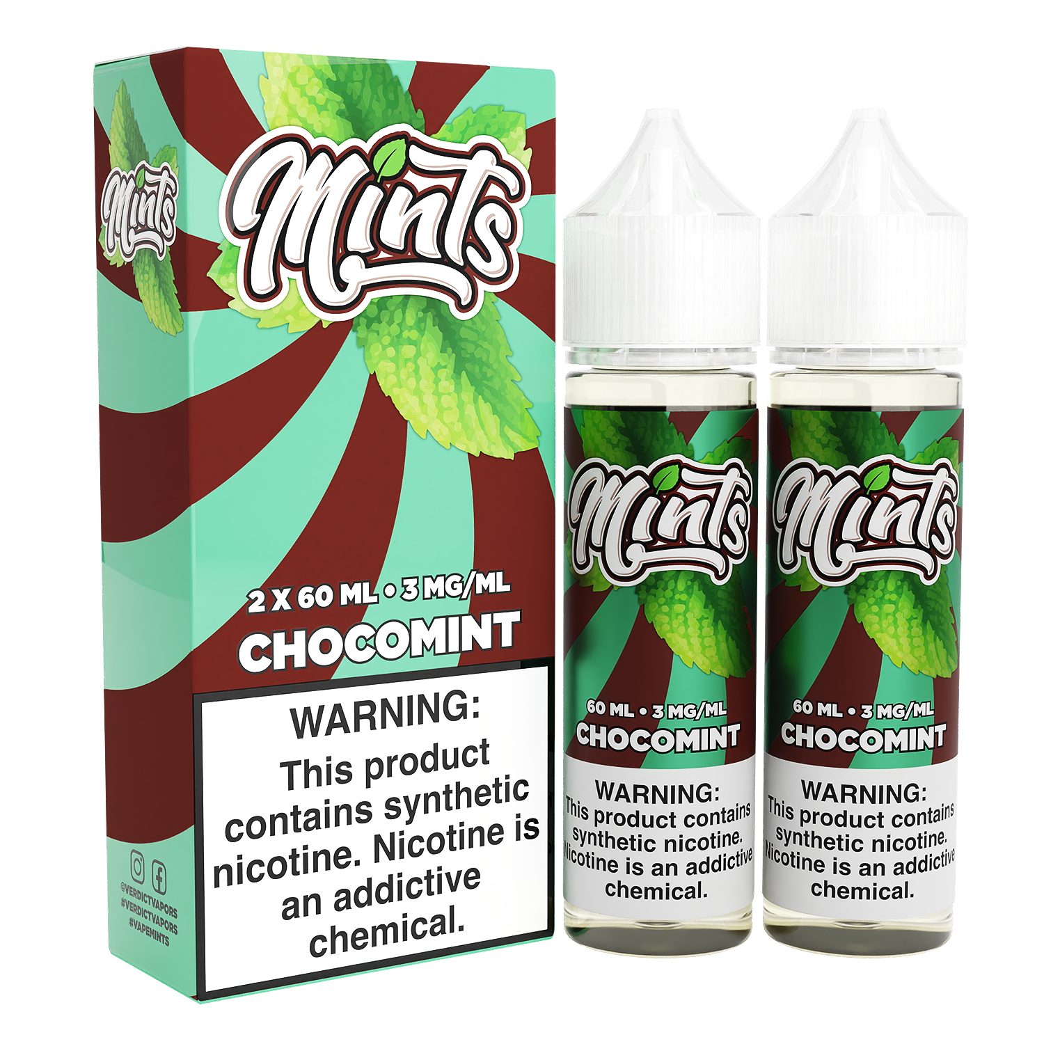 Mints Series E-Liquid x2-60mL | 0mg Chocomint with packaging