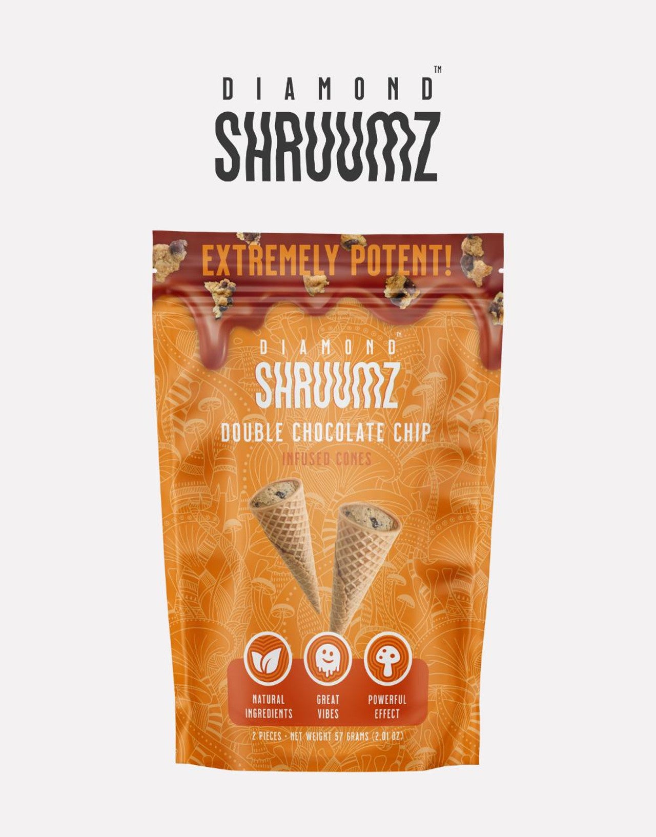 Diamond Shruums Infused Cones | 2CT/5PK | Double Chocolate Chip with Packaging