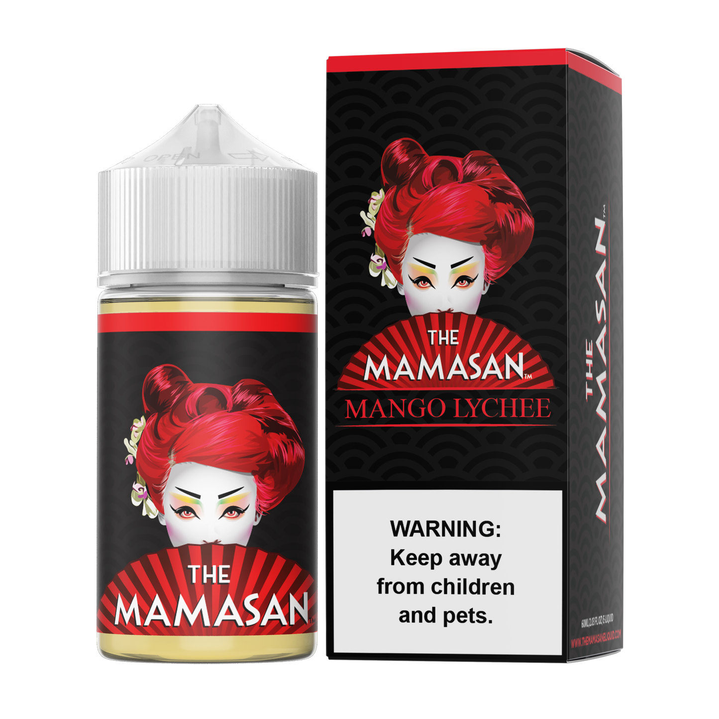 The Mamasan Series E-Liquid 60mL Mango Lychee with packaging
