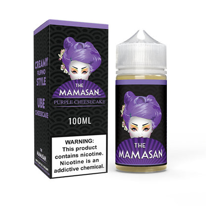 The Mamasan Series E-Liquid 100mL Purple Cheesecake with packaging