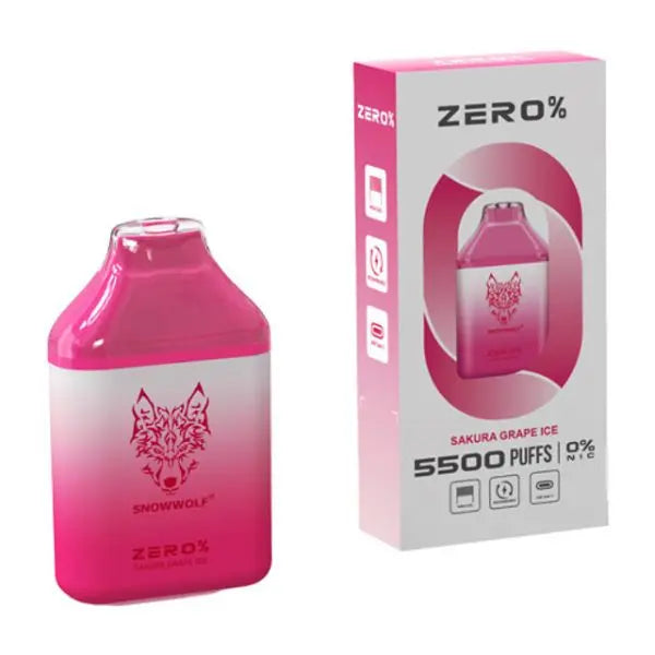 SnowWolf 5500 Puff Zero 0% | Sakura Grape Ice with packaging