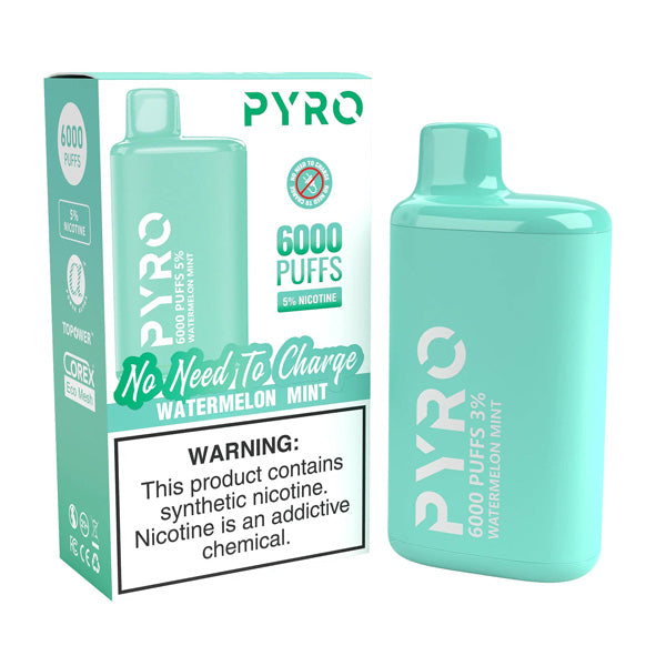Pyro Disposable | 6000 Puffs | 13ml | 50mg | Watermelon Mint with Packaging