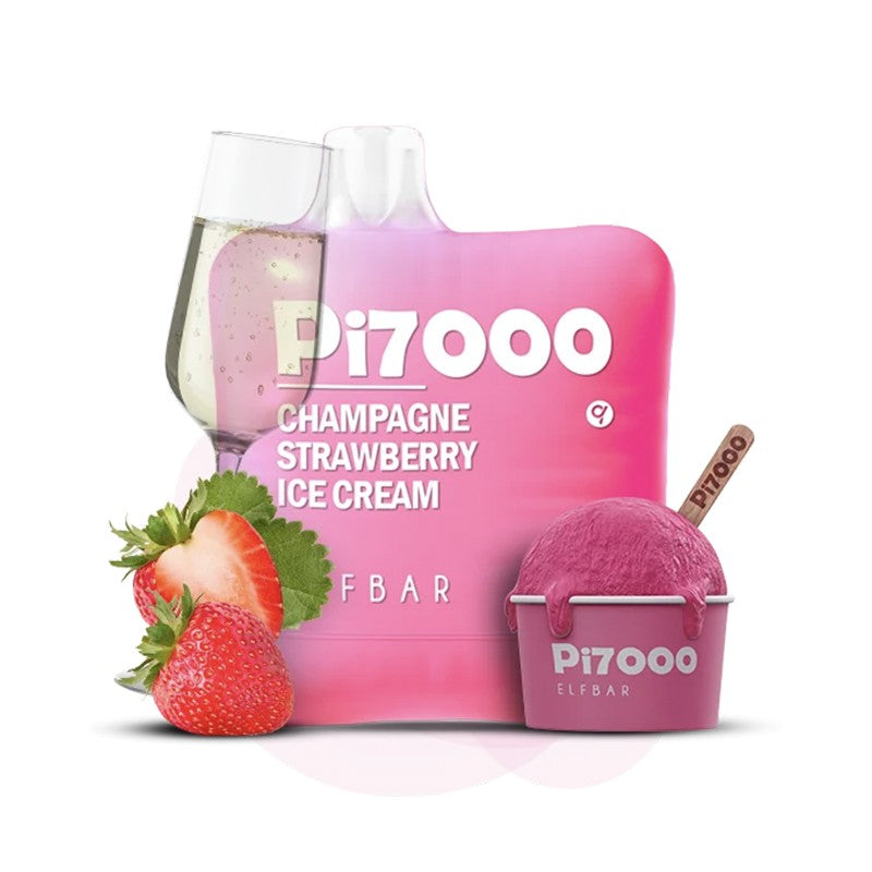 Elf Bar PI7000 Disposable 7000 Puffs 17mg 40-50mg | MOQ 10 Champagne Strawberry Ice Cream
