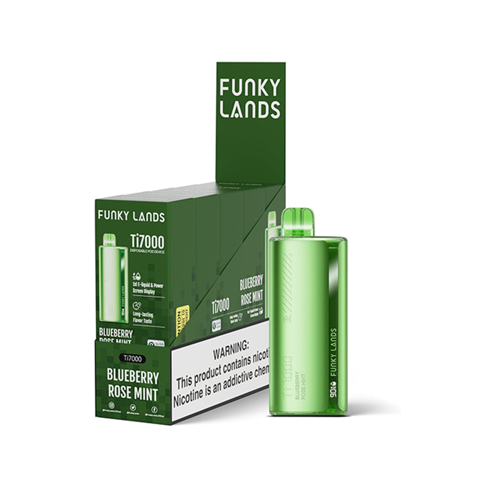 Funky Lands Ti7000 Disposable 7000 Puff 12.8mL 40-50mg | MOQ 5 Blueberry Rose Mint with Packaging