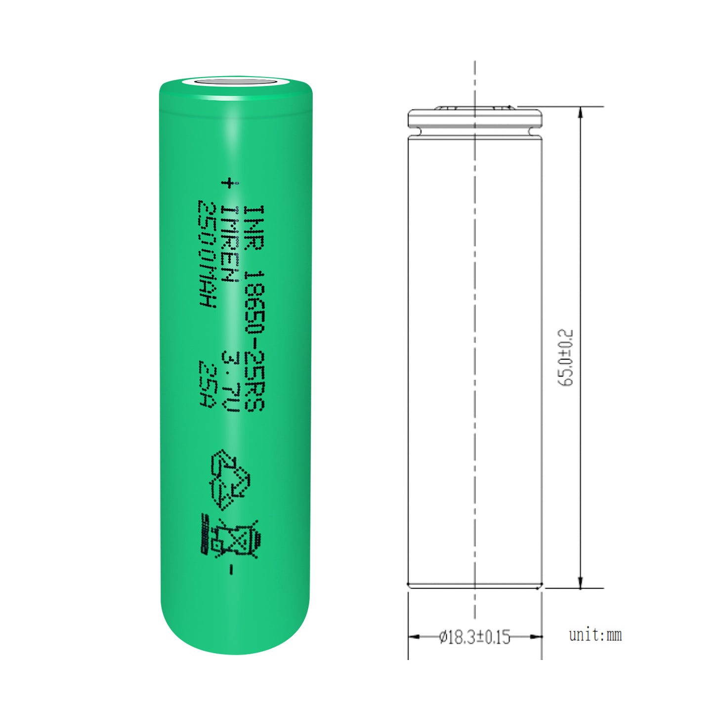 Imren 25rs Green 18650 Single Battery