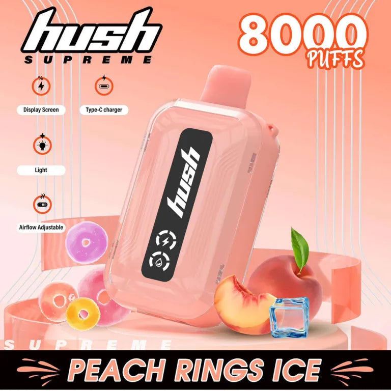 Hush Supreme 8000 Puffs 5% | Peach Rings Ice