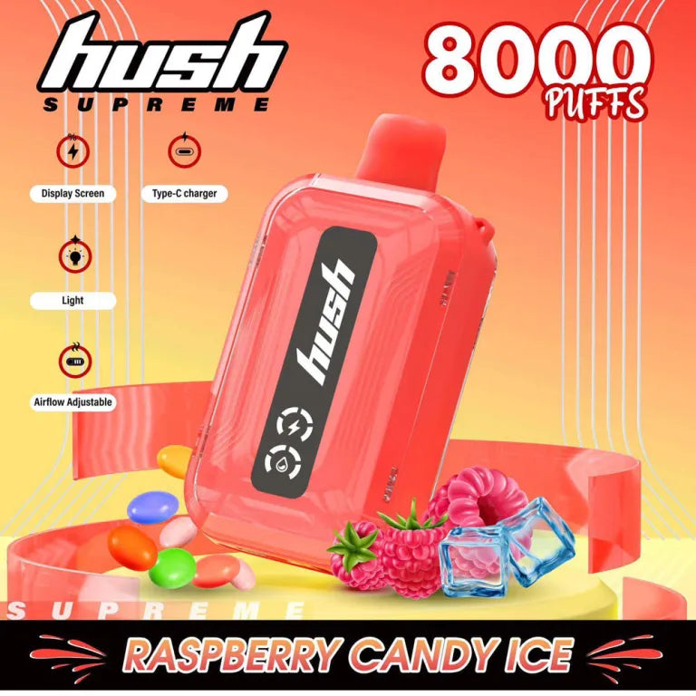 Hush Supreme 8000 Puffs 5% | Raspberry Candy Ice