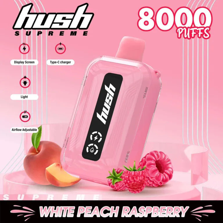 Hush Supreme 8000 Puffs 5% | White Peach Raspberry