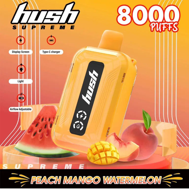 Hush Supreme 8000 Puffs 5% | Peach Mango Watermelon