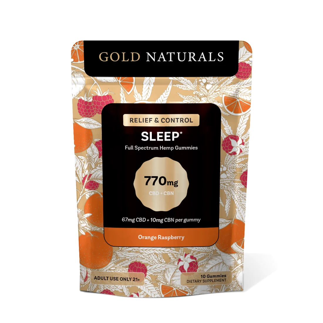 GOLD NATURALS HEMP GUMMIES SLEEP ORANGE RASPBERRY 10CT