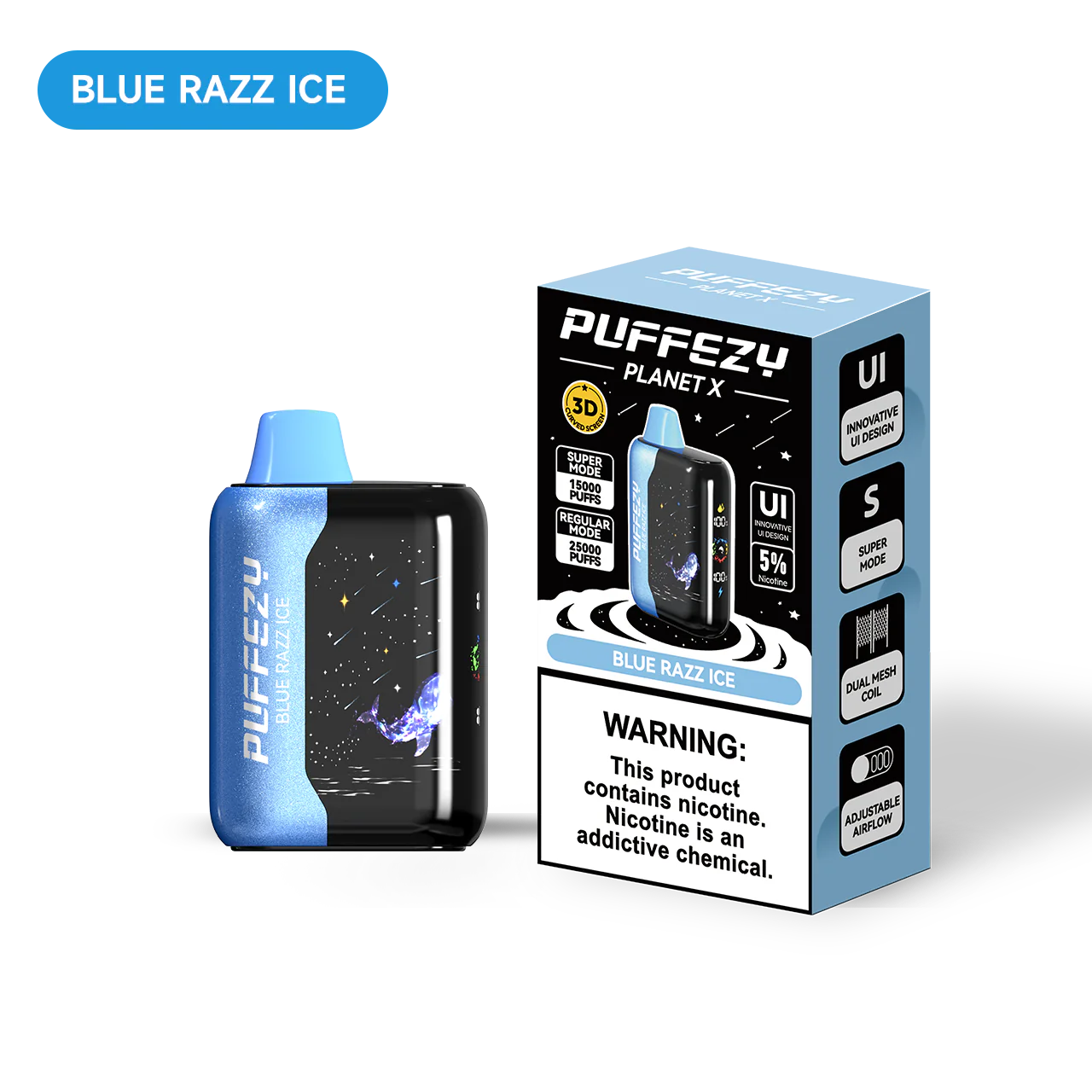 PUFFEZY PLANET X 25K 5PCS Blue Razz Ice with Packaging