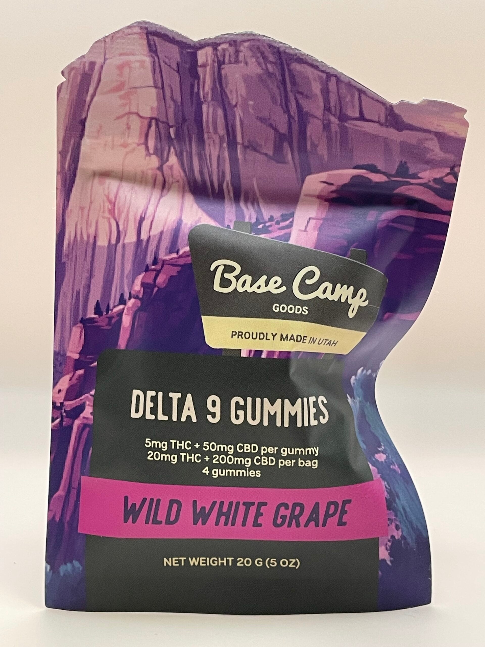 Base Camp Goods Gummies 4/20pk Wild White Grape with packaging