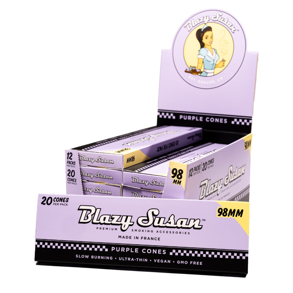 Blazy Susan Cones Box 98mm 20/12pk Purple with packaging