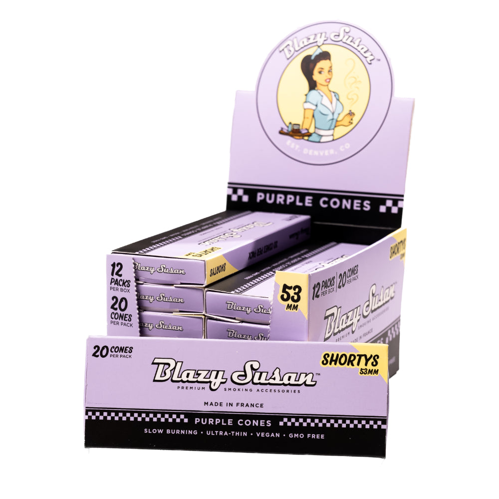 Blazy Susan Cones Shortly 53mm 20/12pk Purple with packaging
