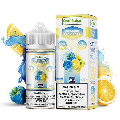 Pod Juice Series E-Liquid 100mL (Freebase) | 3mg blue Razz Lemonade with Packaging
