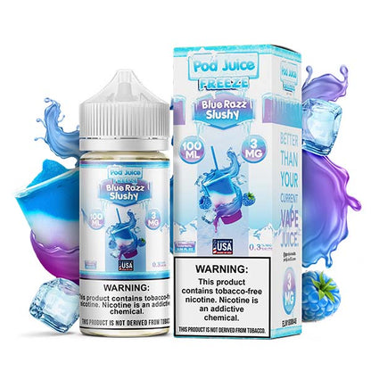 Pod Juice Series E-Liquid 100mL (Freebase) | 3mg blue Razz Slushy Freeze with Packaging