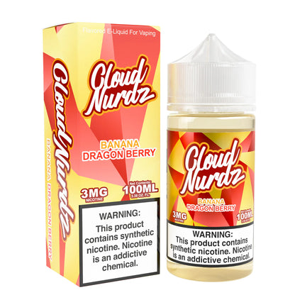 Cloud Nurdz Series E-Liquid 100mL 3mg (Freebase) | Banana Dragon Berry with packaging