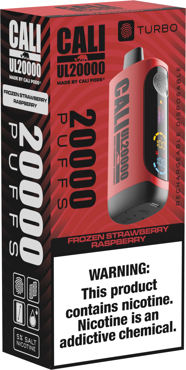 Cali Pod UL20000 6ct Frozen Strawberry Raspberry with Packaging
