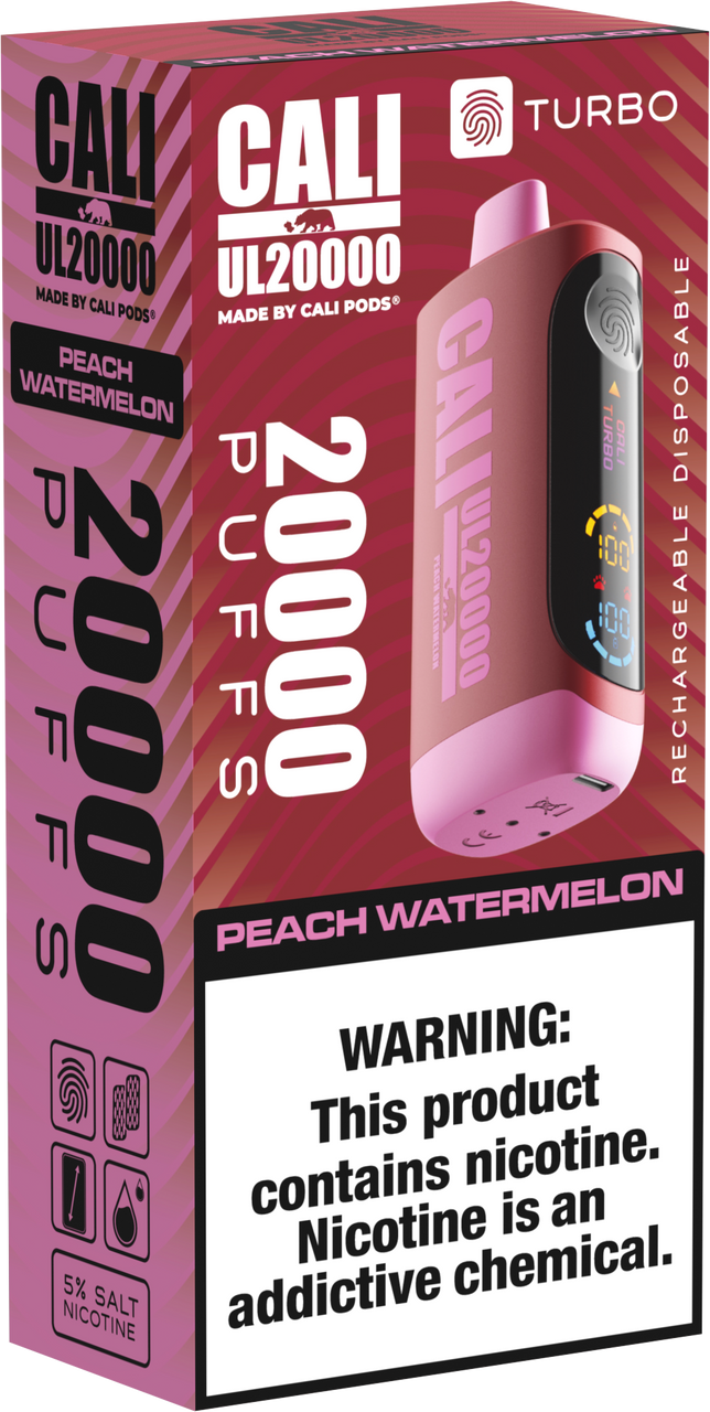Cali Pod UL20000 6ct Peach Watermelon with Packaging