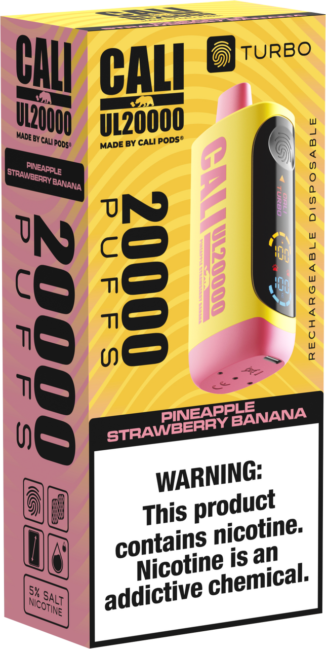 Cali Pod UL20000 6ct Pineapple Strawberry Banana with Packaging