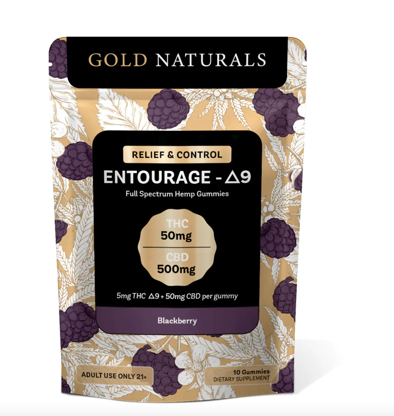 Gold Naturals Entourage D9 Hemp Gummies 10Ct Blackberry (Relief & Control)