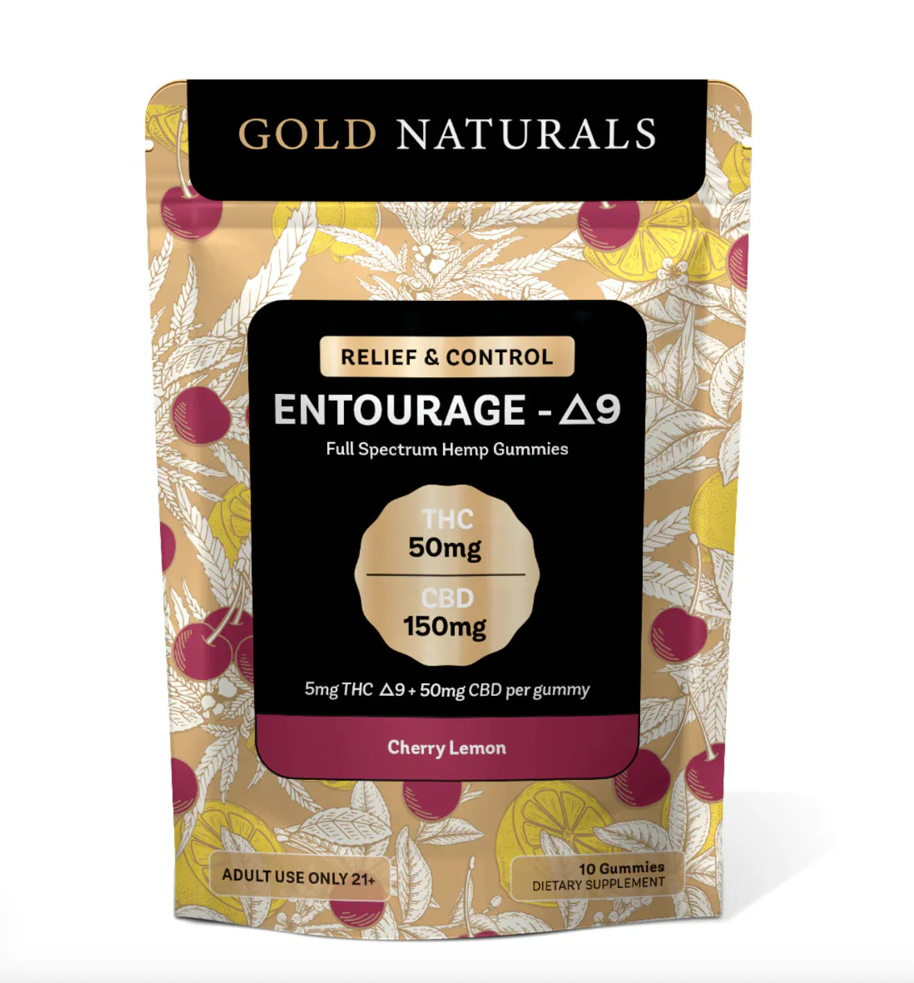 Gold Naturals Entourage D9 Hemp Gummies 10Ct Cherry Lemon (Relief & Control)