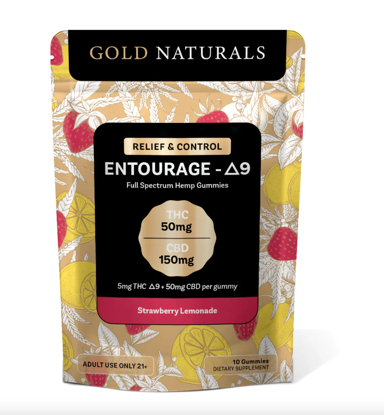 Gold Naturals Entourage D9 Hemp Gummies 10Ct Strawberry Lemonade (Relief & Control)