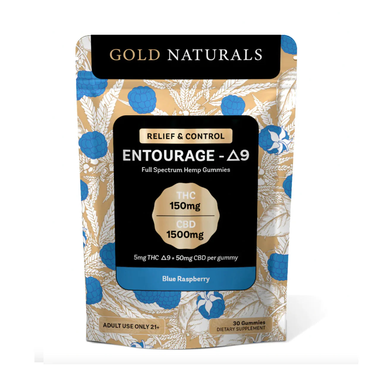 Gold Naturals Entourage D9 Hemp Gummies (30Ct/Pack) Blue Raspberry