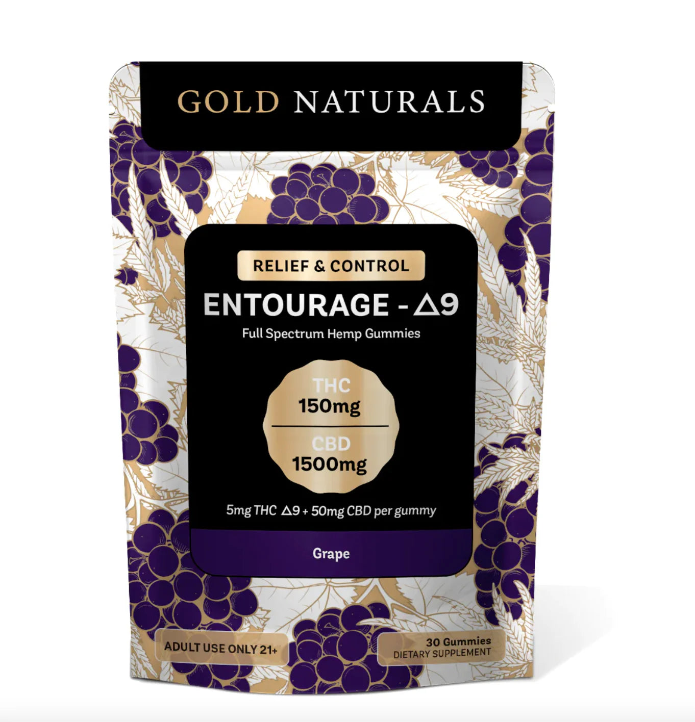 Gold Naturals Entourage D9 Hemp Gummies (30Ct/Pack) Grape
