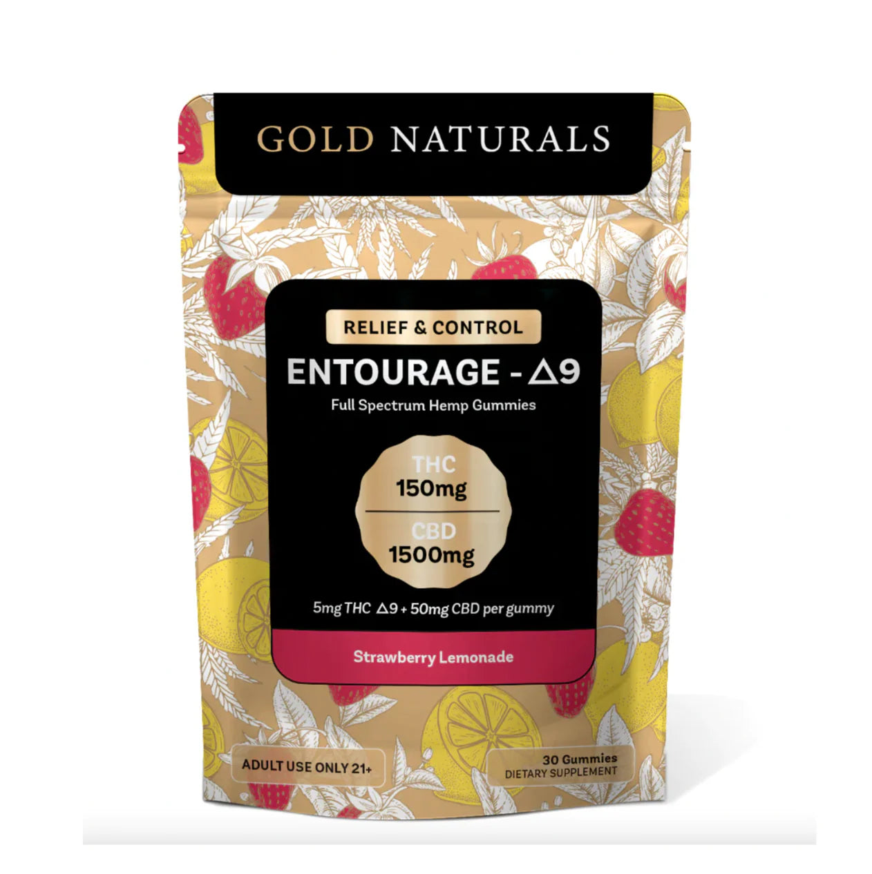 Gold Naturals Entourage D9 Hemp Gummies (30Ct/Pack) Strawberry Lemonade