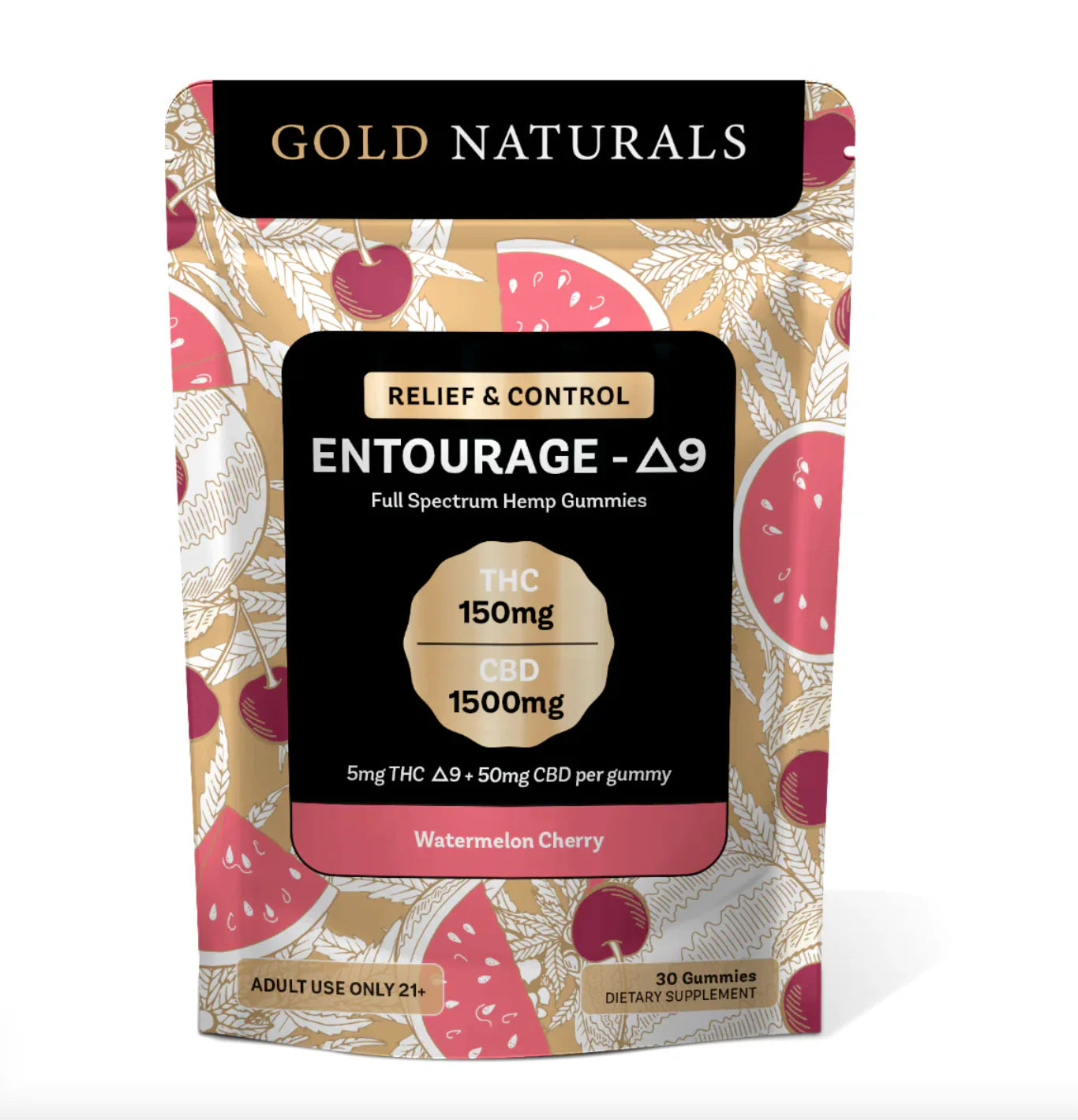 Gold Naturals Entourage D9 Hemp Gummies (30Ct/Pack) Watermelon Cherry